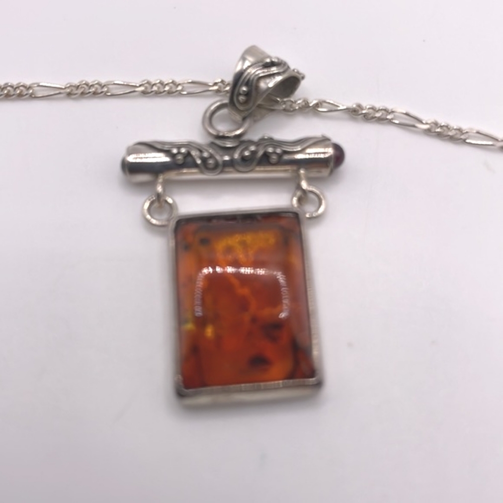 Signed LB Lori Bonn Sterling Silver Baltic Amber Pendant Necklace AZ 925 Italy - Picture 6 of 15